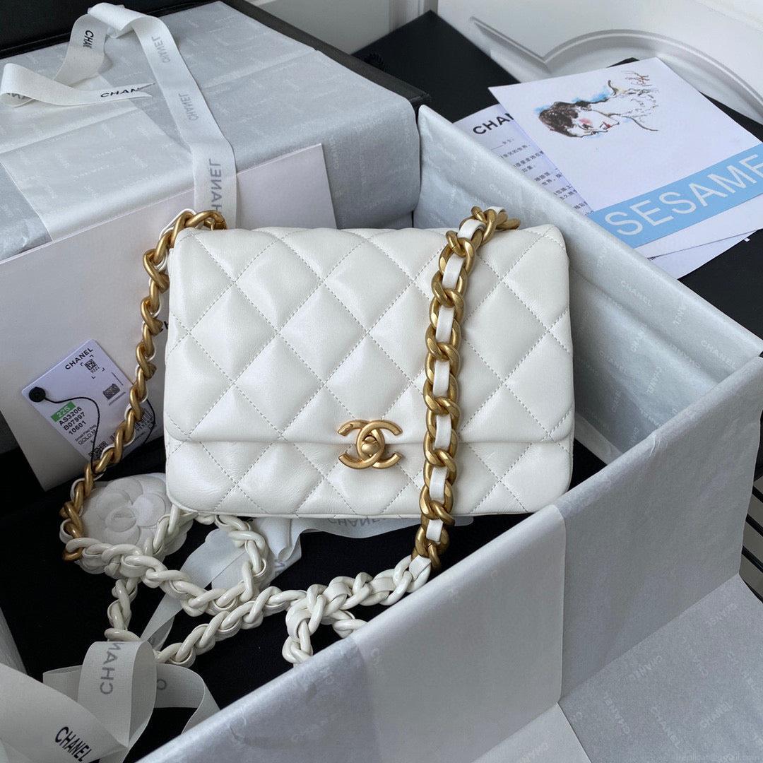 Chanel Small Flap Bag Lambskin Gold-Tone Metal AS3206 White