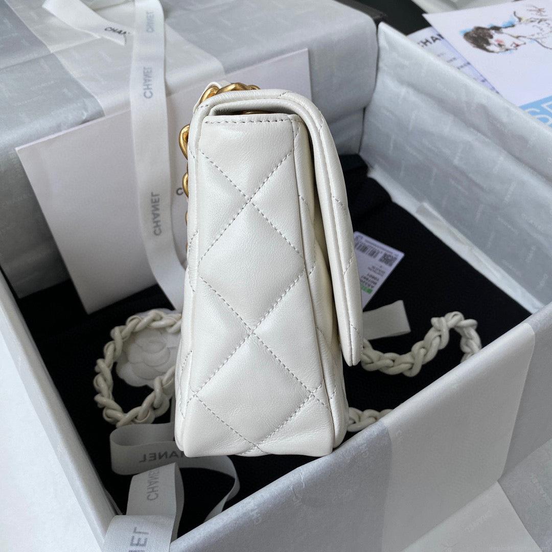 Chanel Small Flap Bag Lambskin Gold-Tone Metal AS3206 White