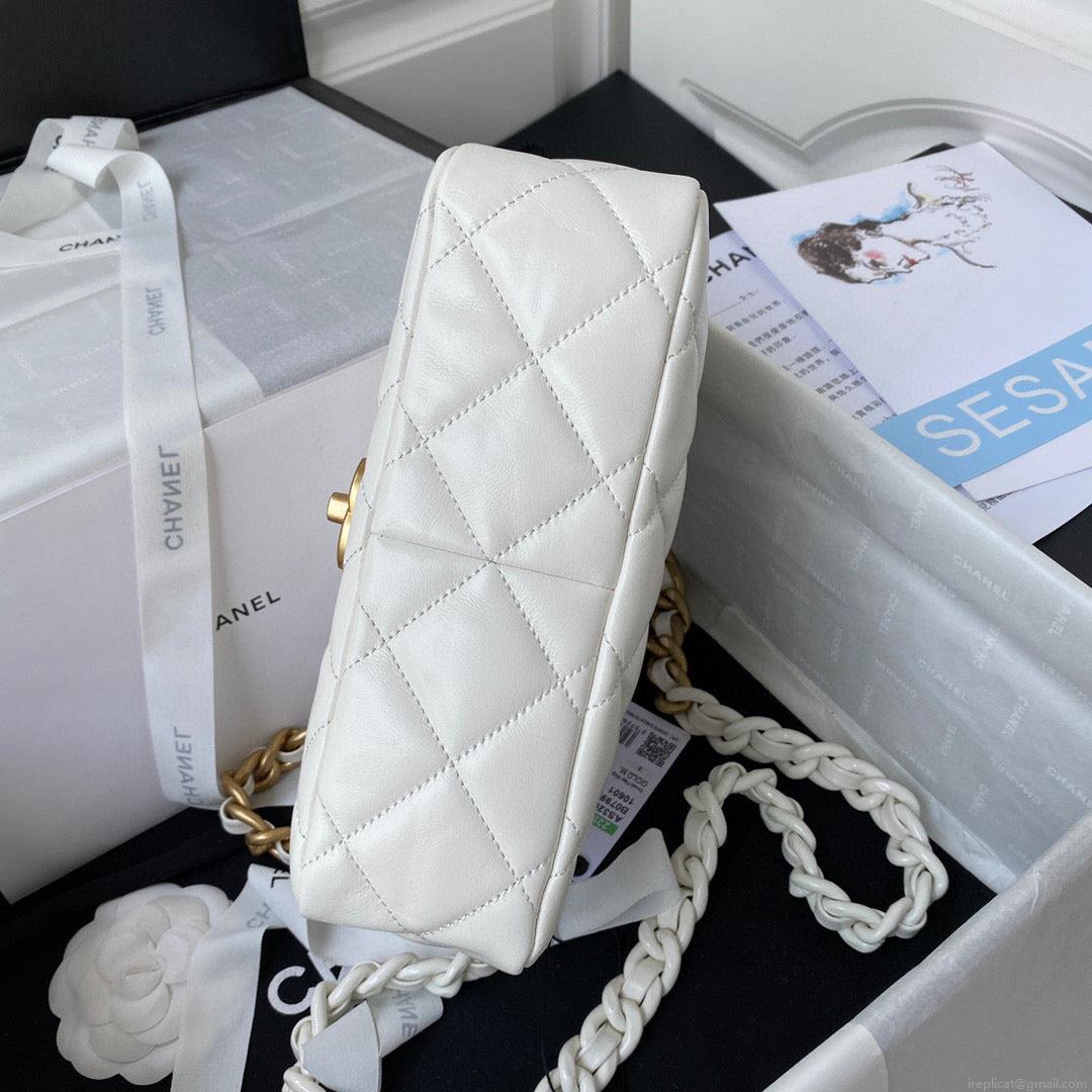Chanel Small Flap Bag Lambskin Gold-Tone Metal AS3206 White