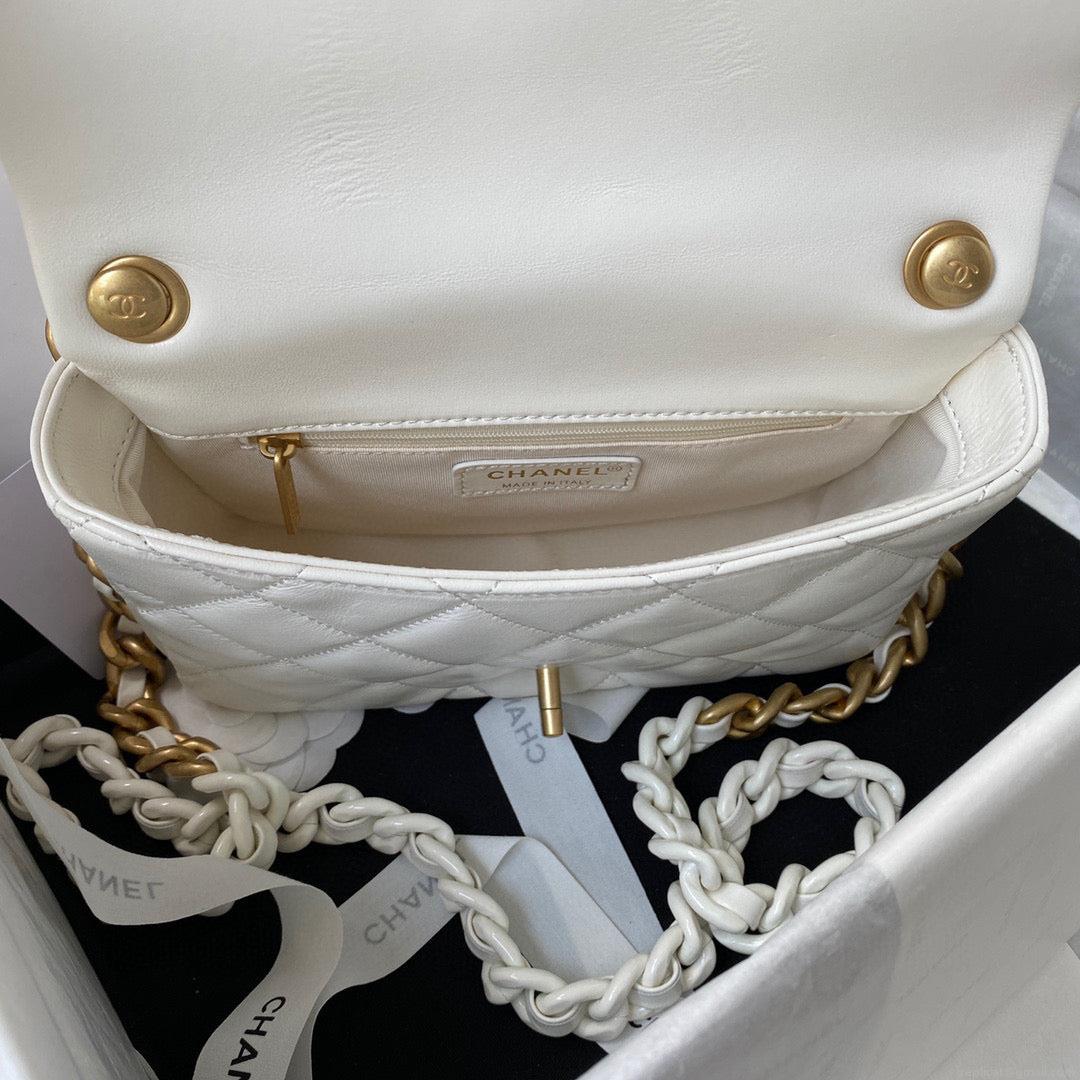 Chanel Small Flap Bag Lambskin Gold-Tone Metal AS3206 White