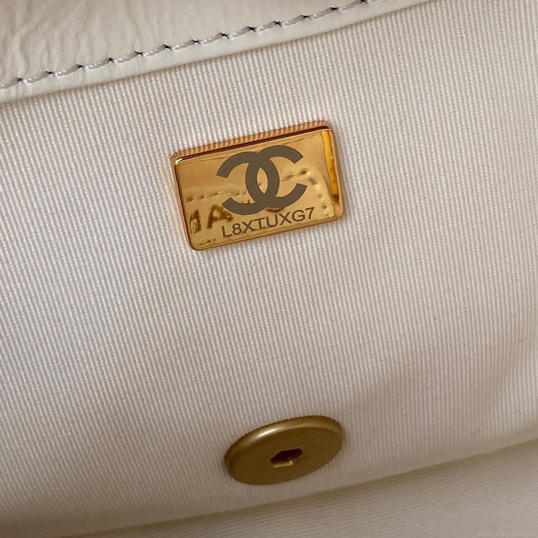 Chanel Small Flap Bag Lambskin Gold-Tone Metal AS3206 White