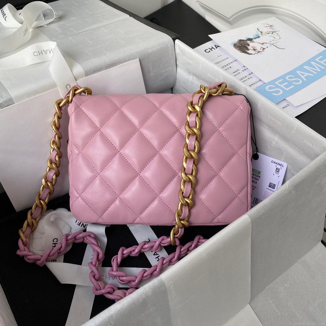 Chanel Small Flap Bag Lambskin Gold-Tone Metal AS3206 Pink