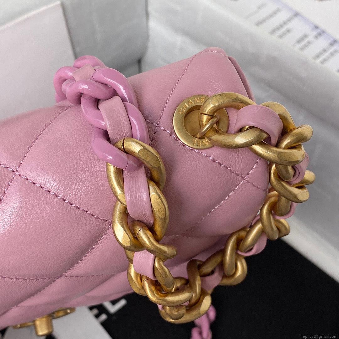 Chanel Small Flap Bag Lambskin Gold-Tone Metal AS3206 Pink