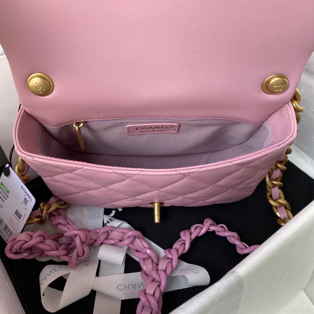 Chanel Small Flap Bag Lambskin Gold-Tone Metal AS3206 Pink