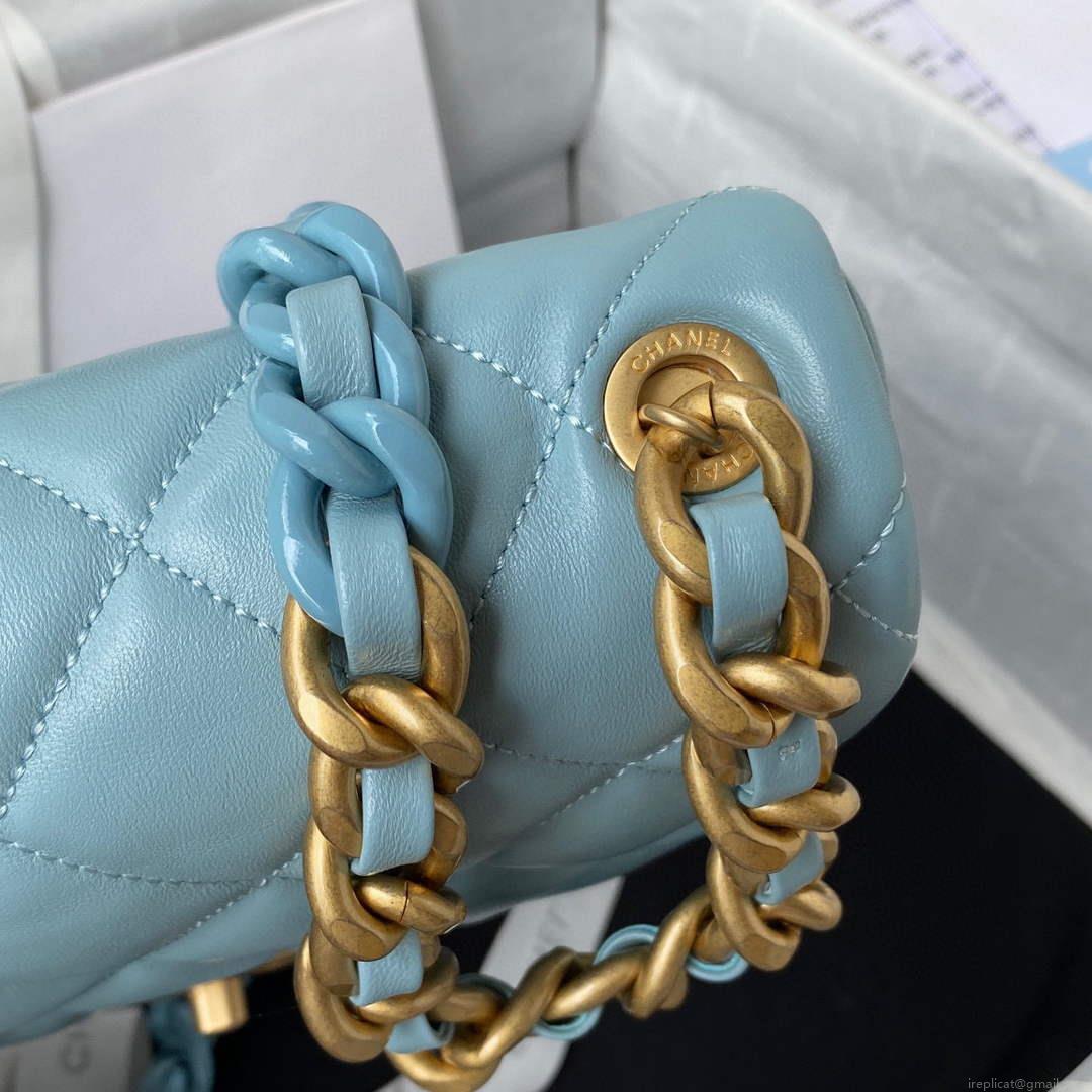 Chanel Small Flap Bag Lambskin Gold-Tone Metal AS3206 Blue