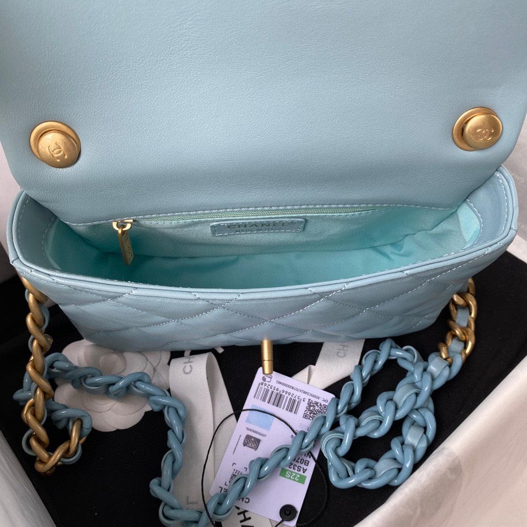 Chanel Small Flap Bag Lambskin Gold-Tone Metal AS3206 Blue