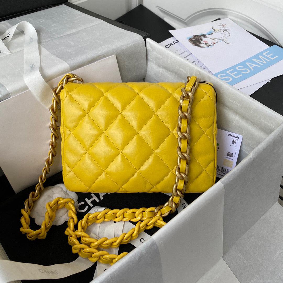 Chanel Small Flap Bag Lambskin Gold-Tone Metal AS3206 Yellow