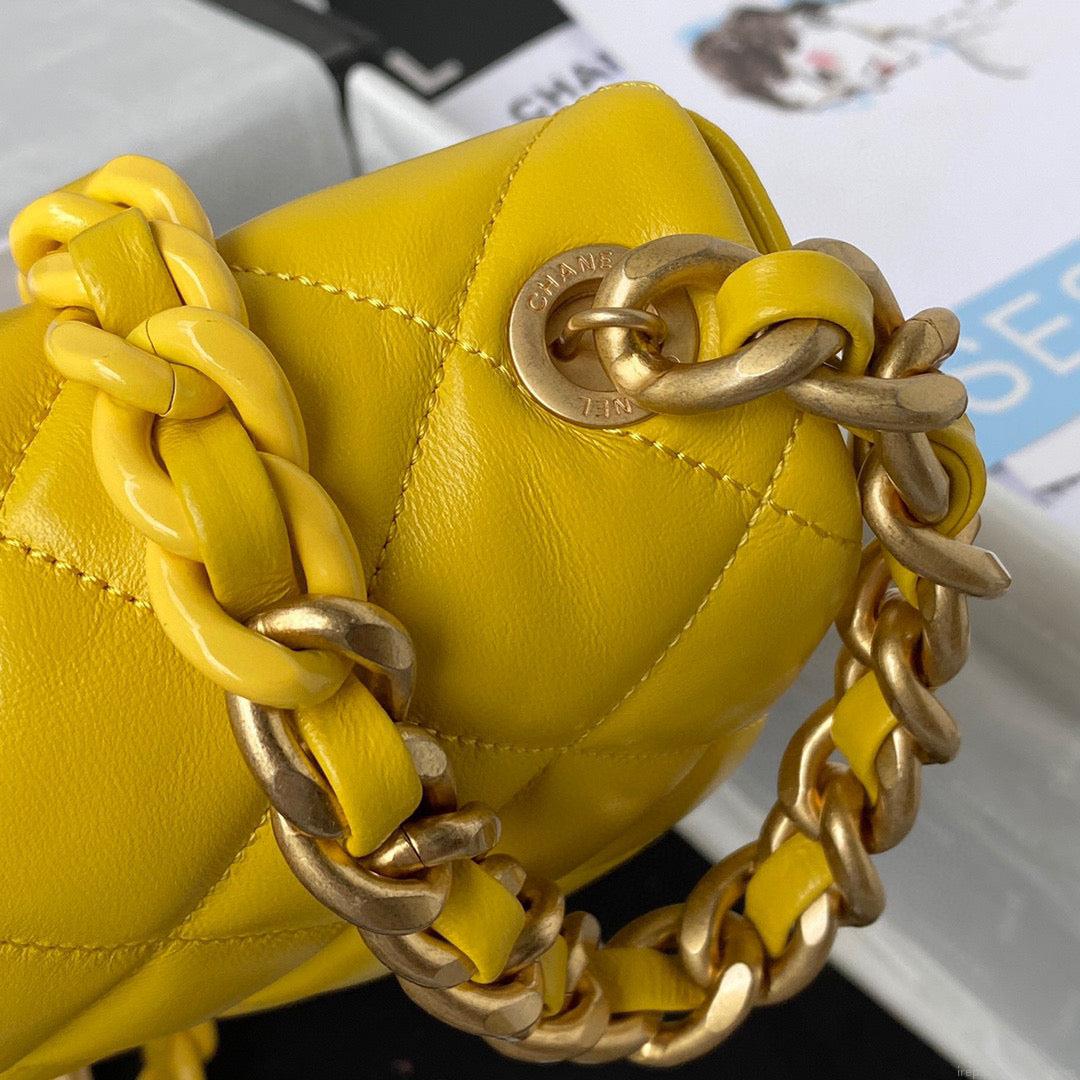 Chanel Small Flap Bag Lambskin Gold-Tone Metal AS3206 Yellow