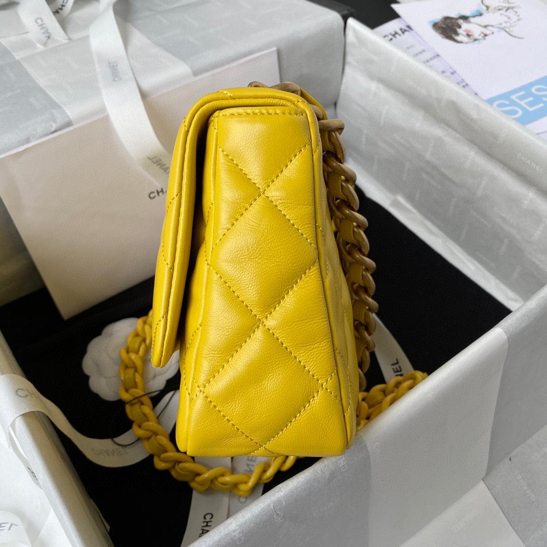 Chanel Small Flap Bag Lambskin Gold-Tone Metal AS3206 Yellow