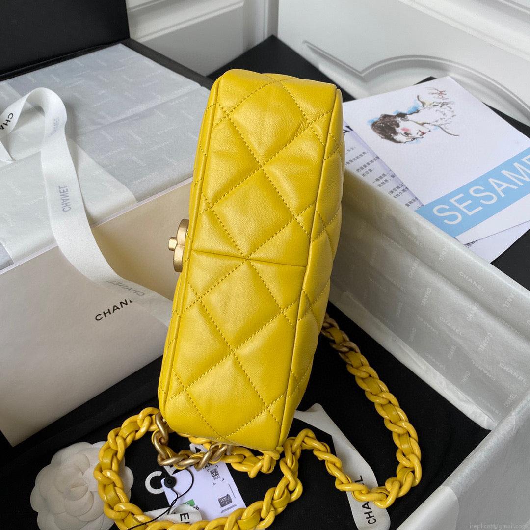 Chanel Small Flap Bag Lambskin Gold-Tone Metal AS3206 Yellow