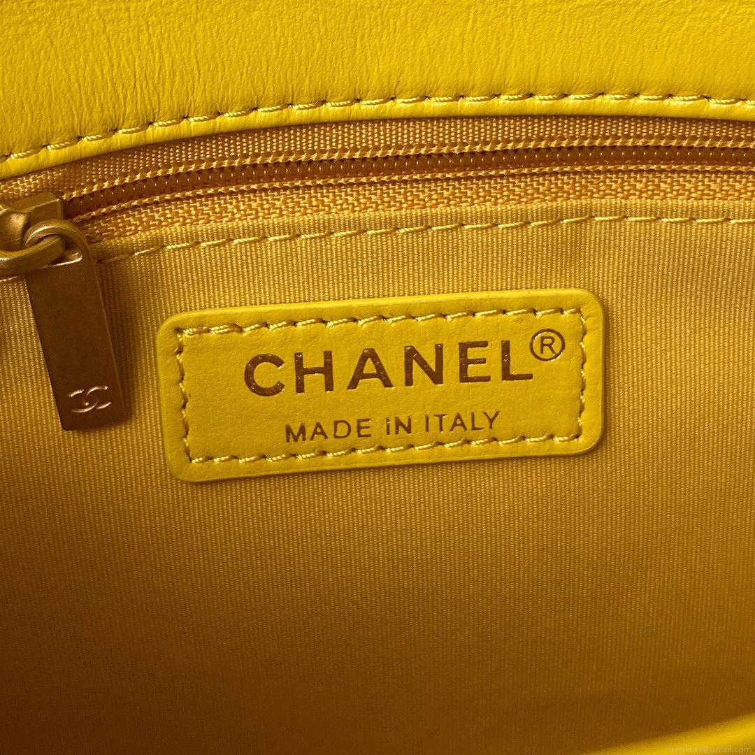Chanel Small Flap Bag Lambskin Gold-Tone Metal AS3206 Yellow