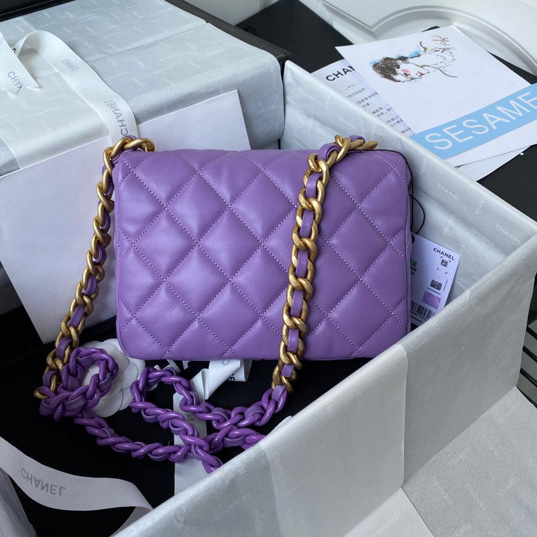 Chanel Small Flap Bag Lambskin Gold-Tone Metal AS3206 Purple