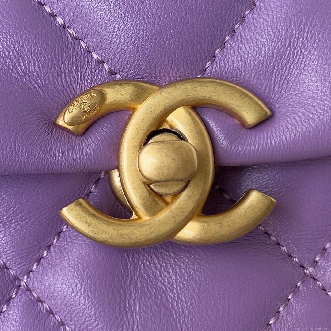 Chanel Small Flap Bag Lambskin Gold-Tone Metal AS3206 Purple