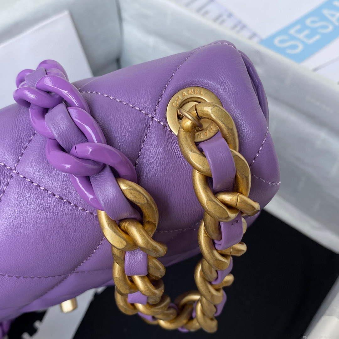 Chanel Small Flap Bag Lambskin Gold-Tone Metal AS3206 Purple
