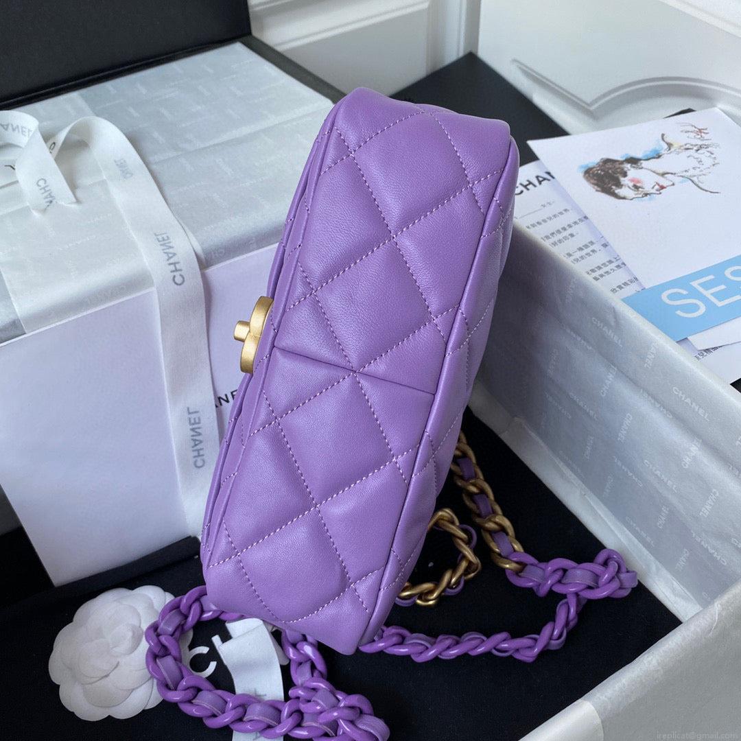 Chanel Small Flap Bag Lambskin Gold-Tone Metal AS3206 Purple