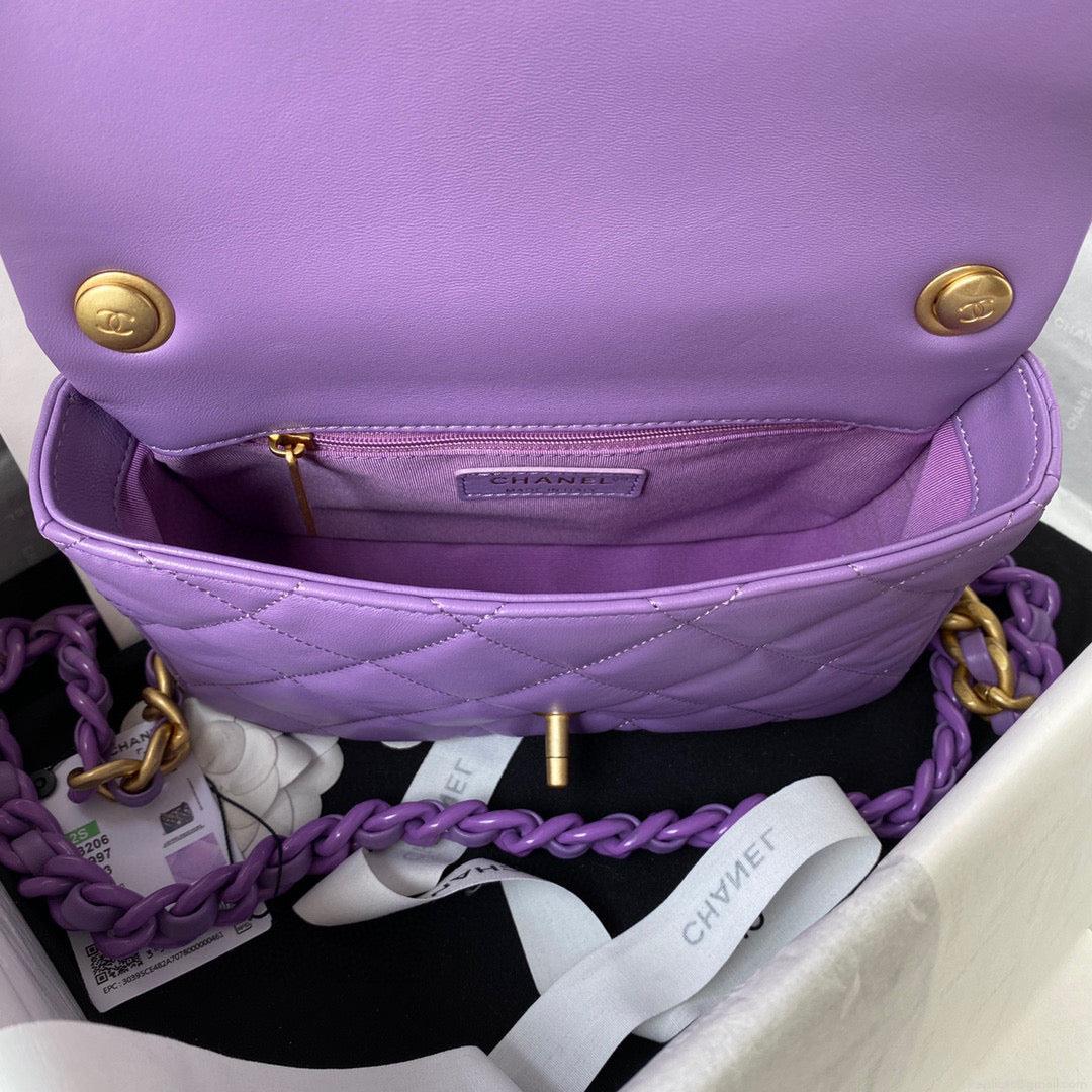 Chanel Small Flap Bag Lambskin Gold-Tone Metal AS3206 Purple