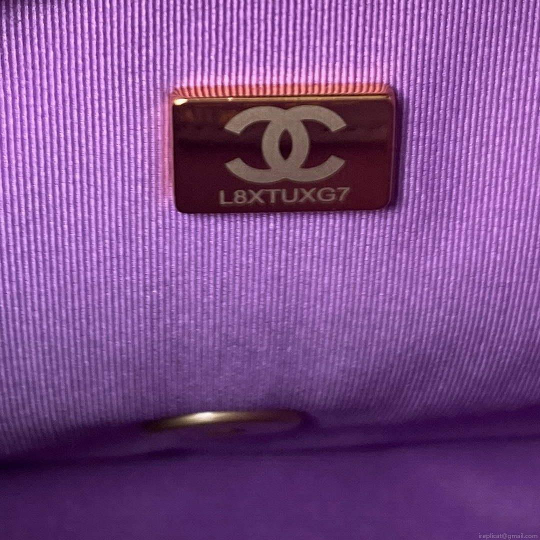 Chanel Small Flap Bag Lambskin Gold-Tone Metal AS3206 Purple