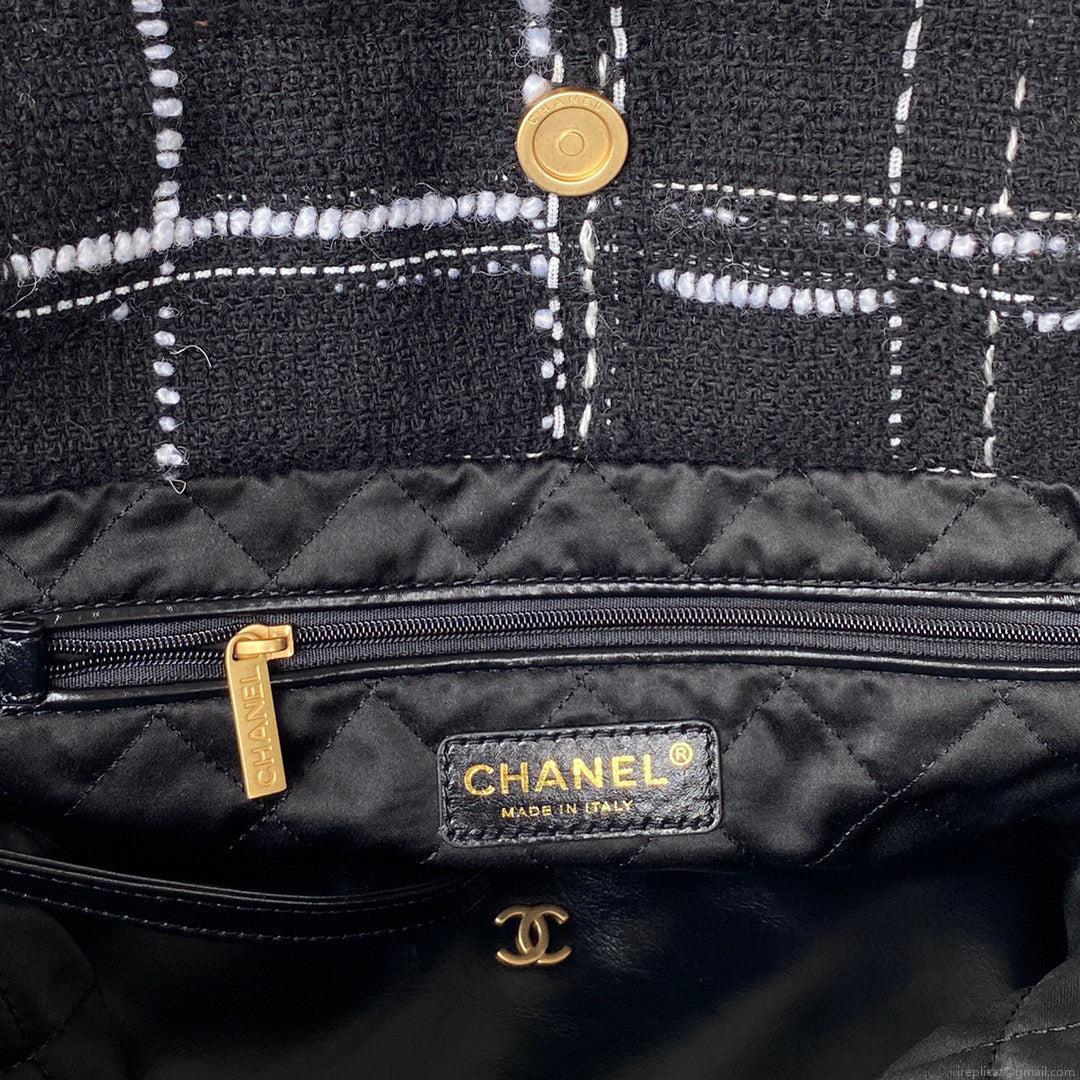 Chanel 22 Handbag Gold-Tone Metal AS3261 Black