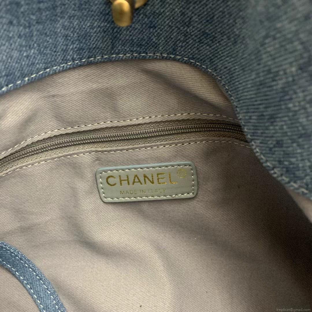Chanel Maxi Hobo Bag AS3156 Printed denim gold-tone metal Blue