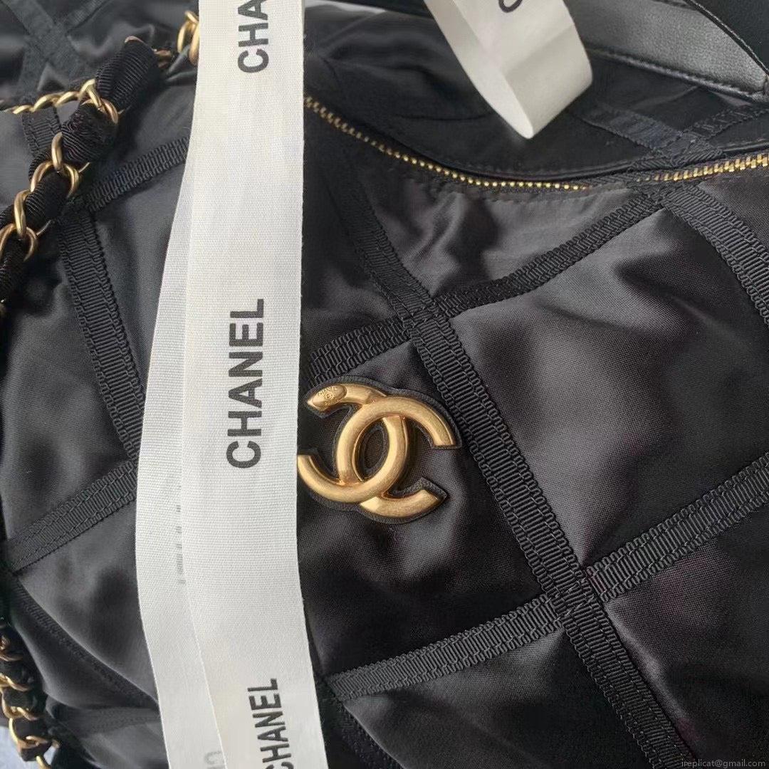 Chanel Maxi Bowling Bag Nylon Gros-Grain Gold-Tone Metal AS3093 Black