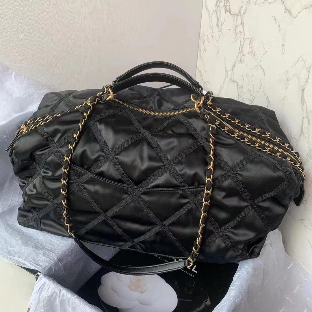 Chanel Maxi Bowling Bag Nylon Gros-Grain Gold-Tone Metal AS3093 Black