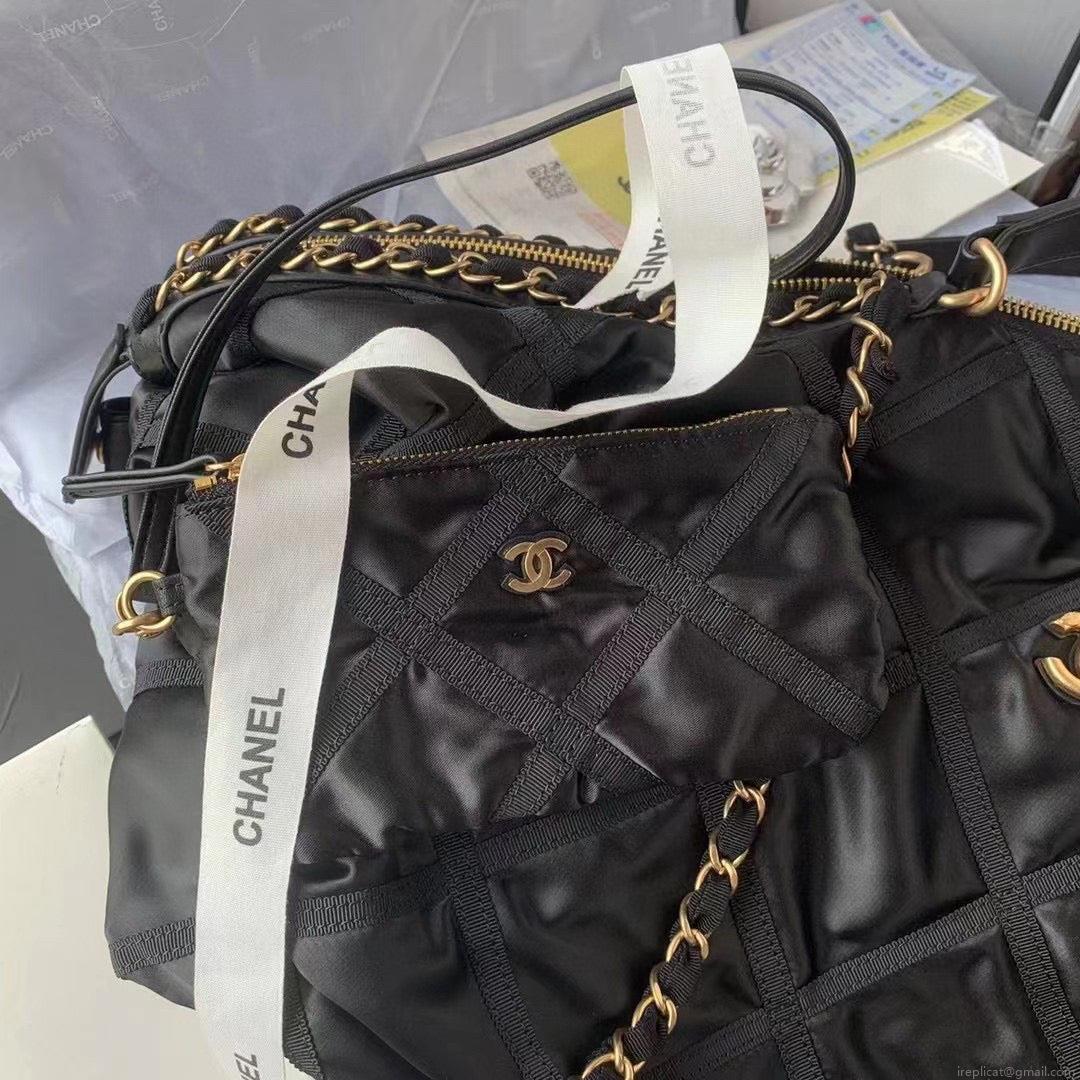Chanel Maxi Bowling Bag Nylon Gros-Grain Gold-Tone Metal AS3093 Black