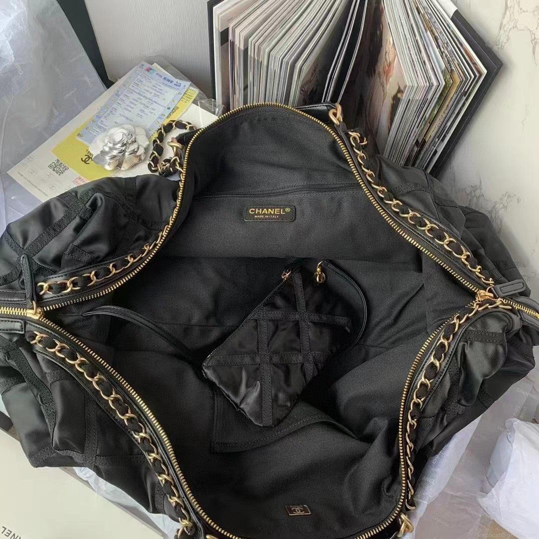 Chanel Maxi Bowling Bag Nylon Gros-Grain Gold-Tone Metal AS3093 Black