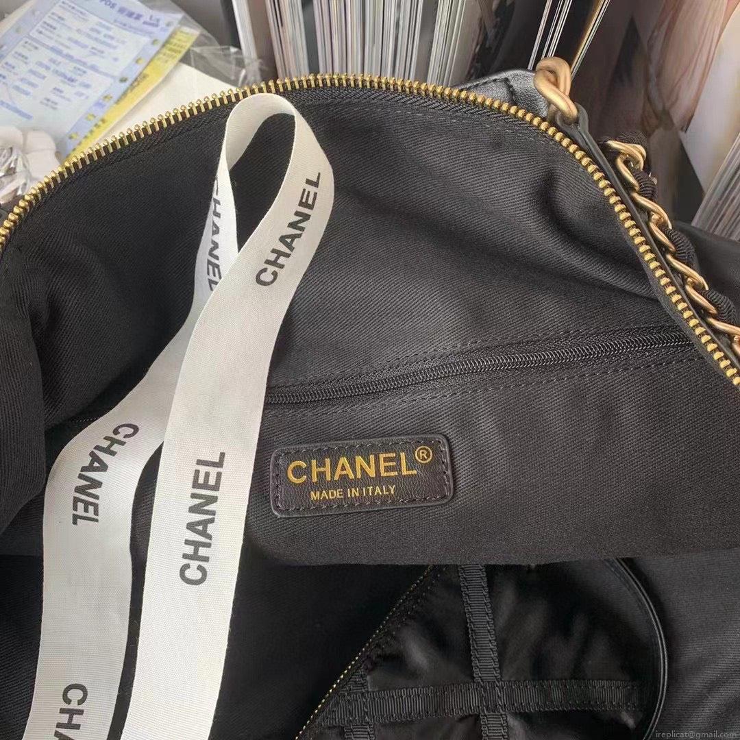 Chanel Maxi Bowling Bag Nylon Gros-Grain Gold-Tone Metal AS3093 Black