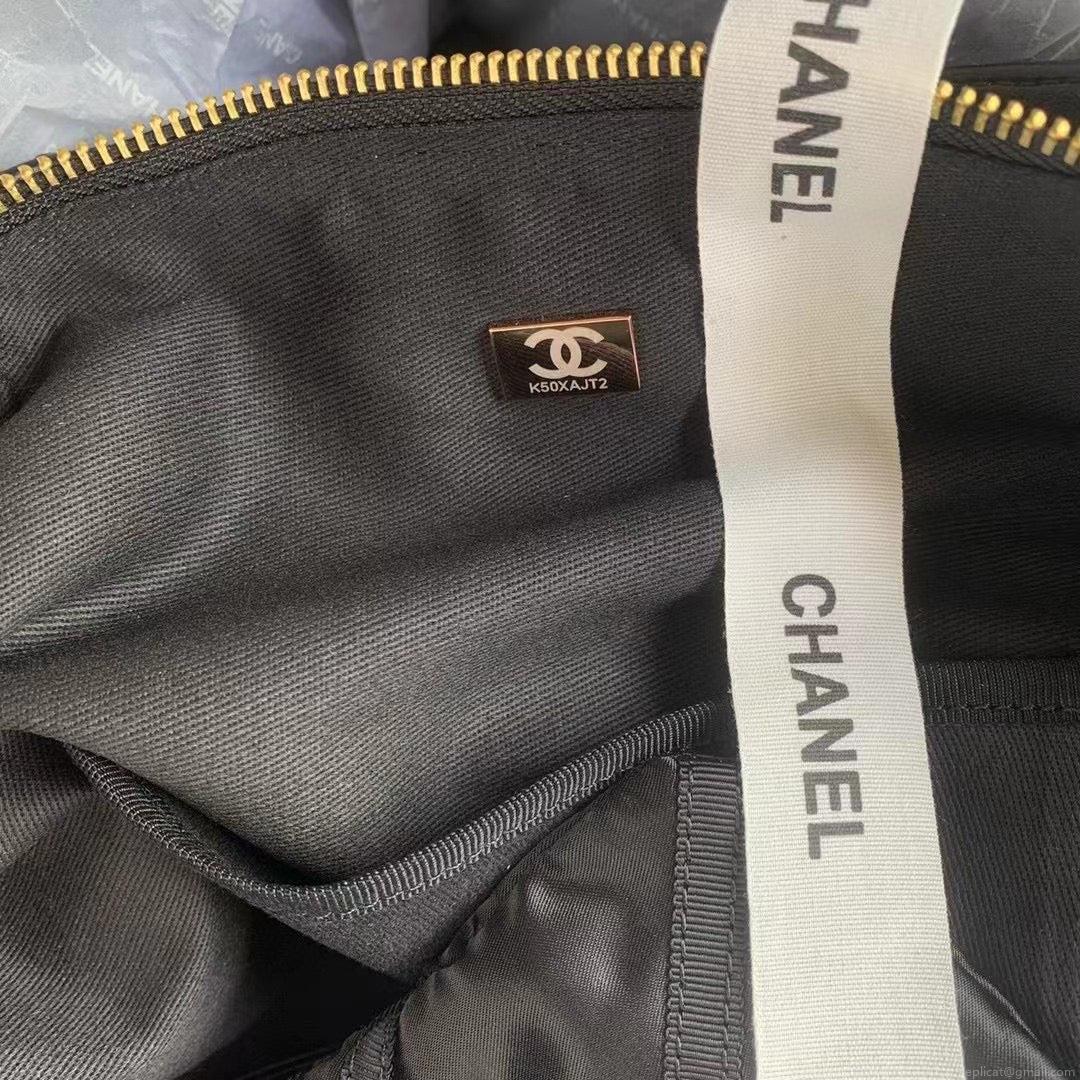 Chanel Maxi Bowling Bag Nylon Gros-Grain Gold-Tone Metal AS3093 Black