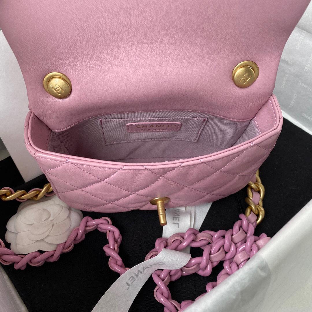 Chanel Mini Flap Bag Lambskin Gold-Tone Metal AS3205 Pink