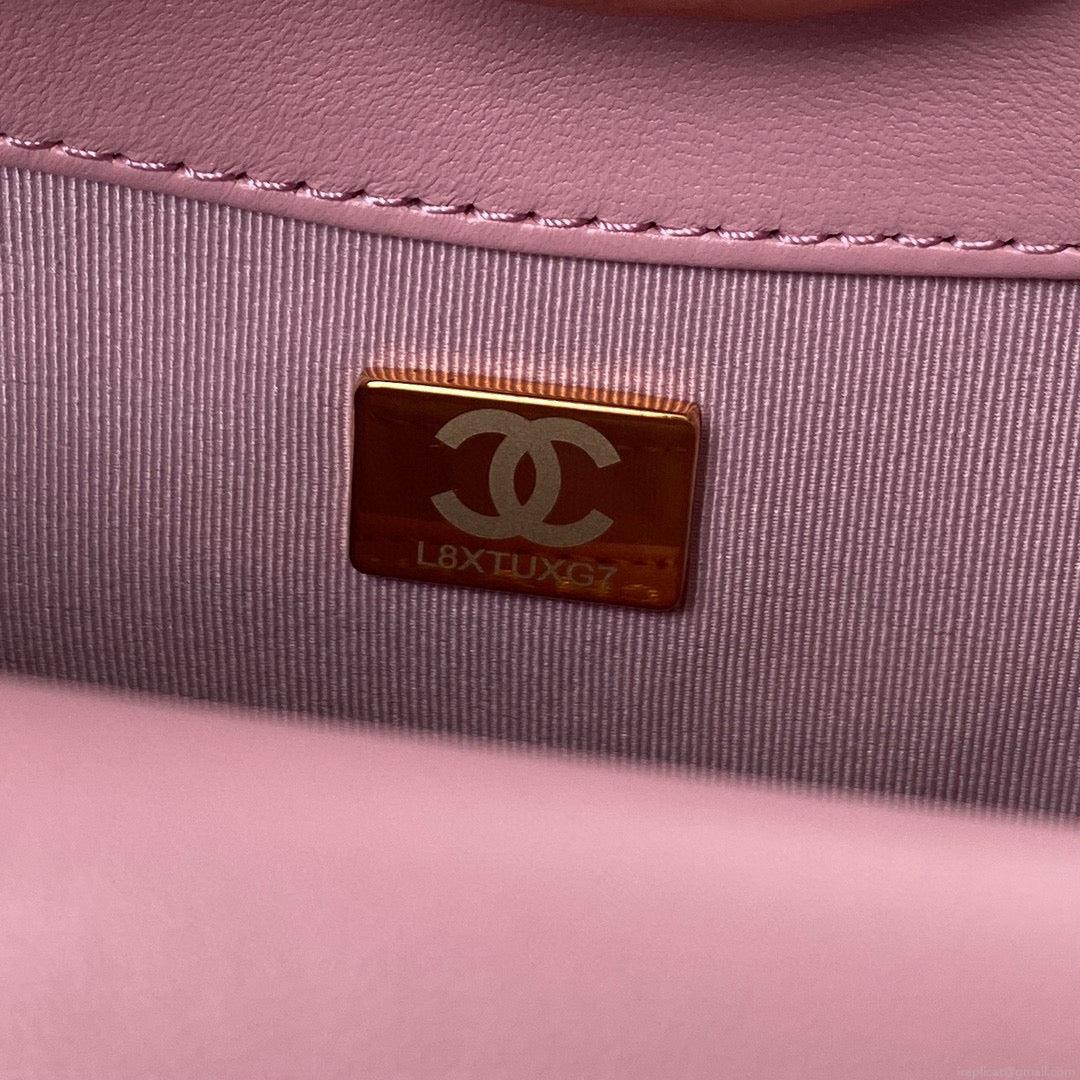 Chanel Mini Flap Bag Lambskin Gold-Tone Metal AS3205 Pink