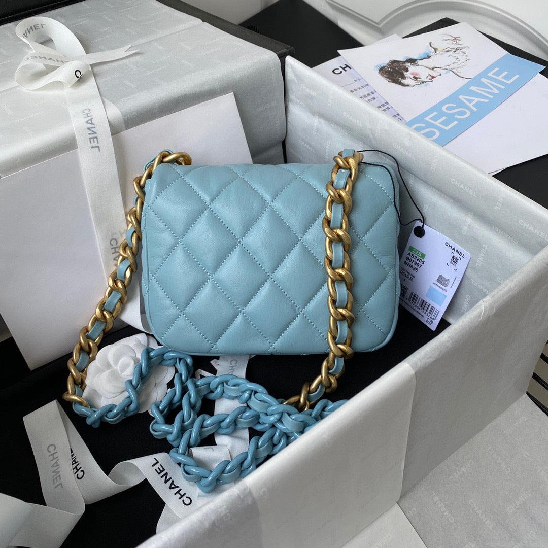 Chanel Mini Flap Bag Lambskin Gold-Tone Metal AS3205 Blue