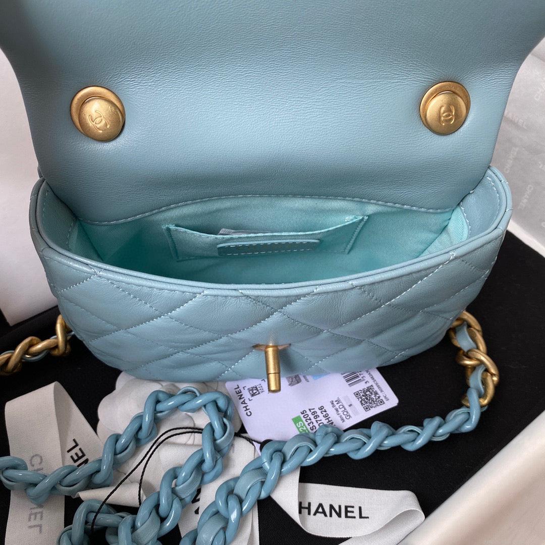 Chanel Mini Flap Bag Lambskin Gold-Tone Metal AS3205 Blue