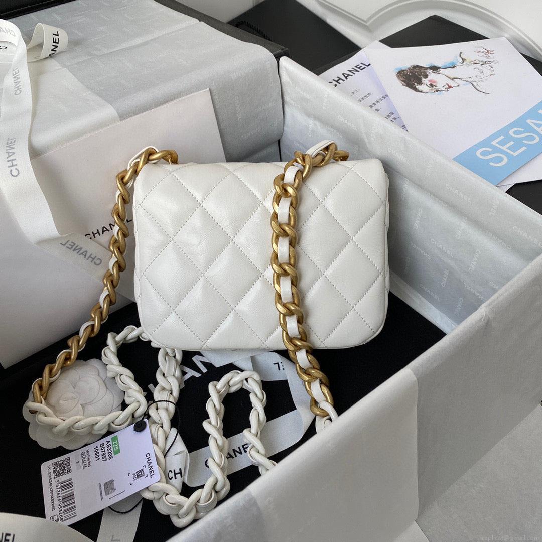 Chanel Mini Flap Bag Lambskin Gold-Tone Metal AS3205 White
