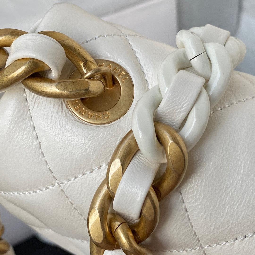 Chanel Mini Flap Bag Lambskin Gold-Tone Metal AS3205 White