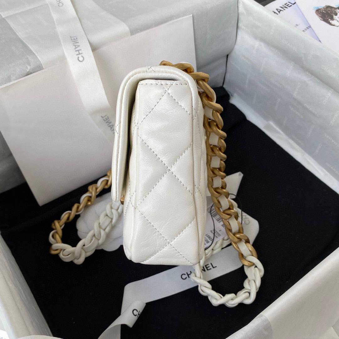 Chanel Mini Flap Bag Lambskin Gold-Tone Metal AS3205 White