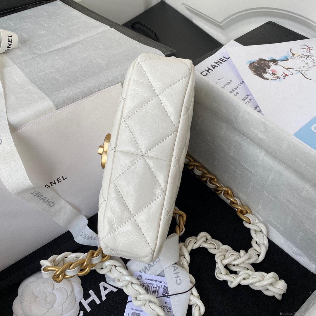 Chanel Mini Flap Bag Lambskin Gold-Tone Metal AS3205 White