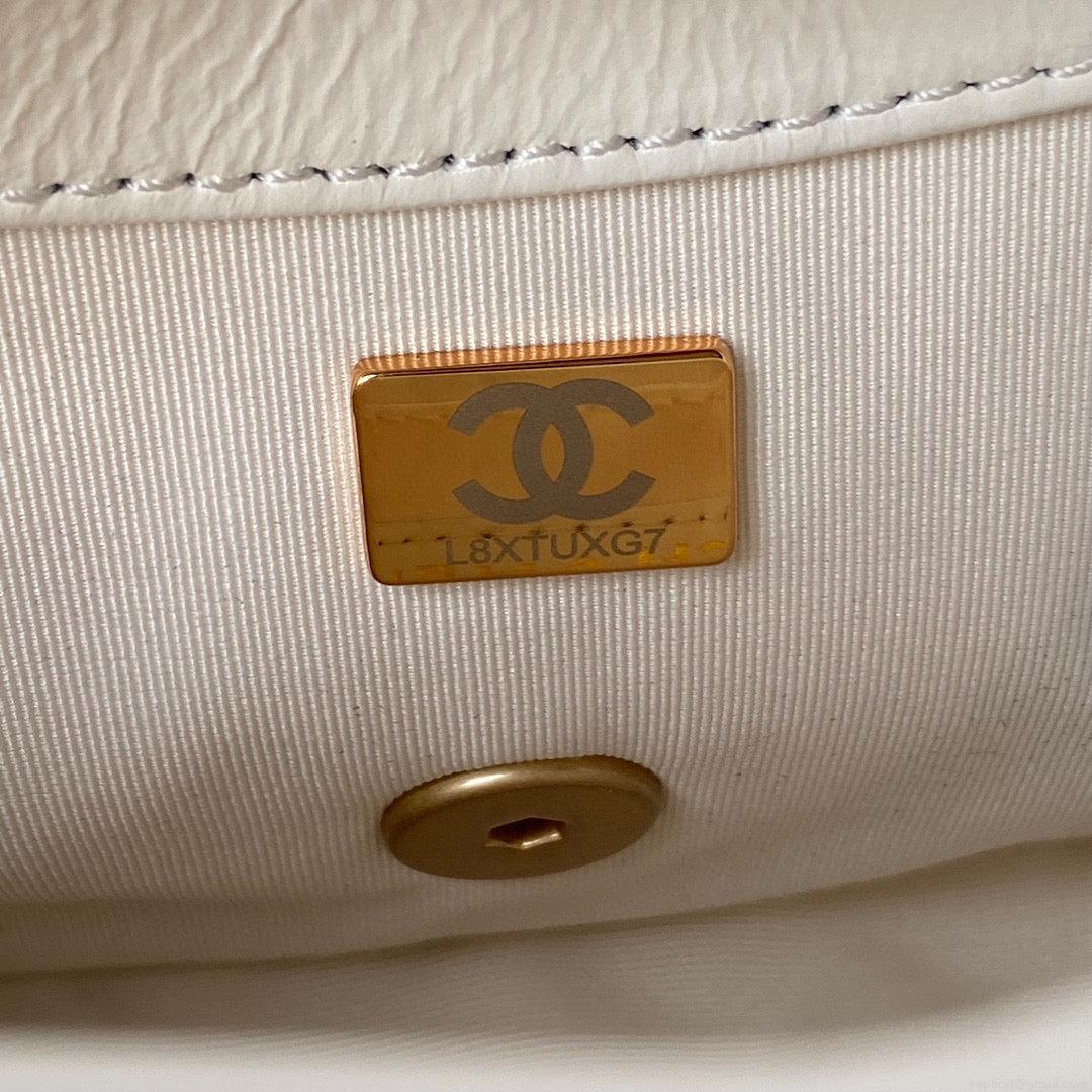 Chanel Mini Flap Bag Lambskin Gold-Tone Metal AS3205 White