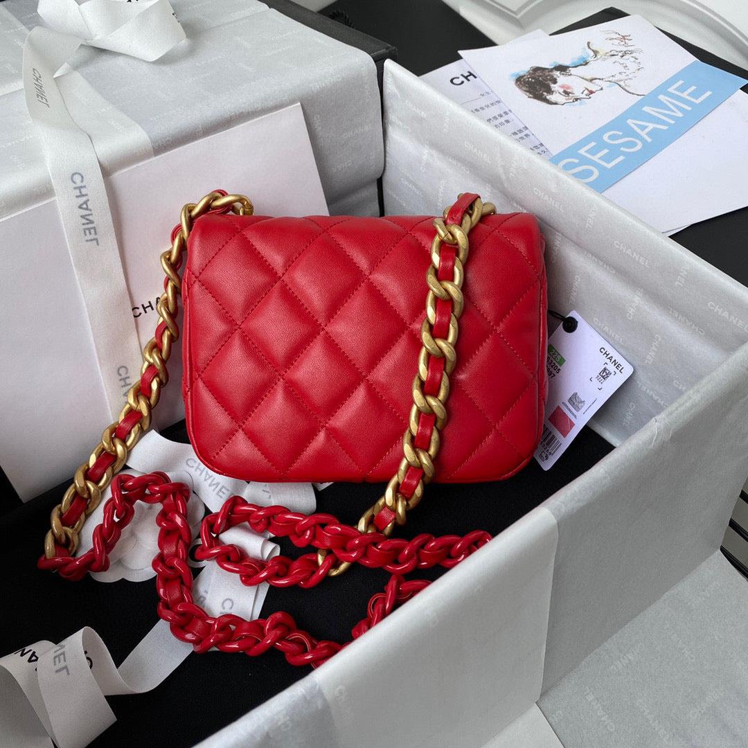 Chanel Mini Flap Bag Lambskin Gold-Tone Metal AS3205 Red