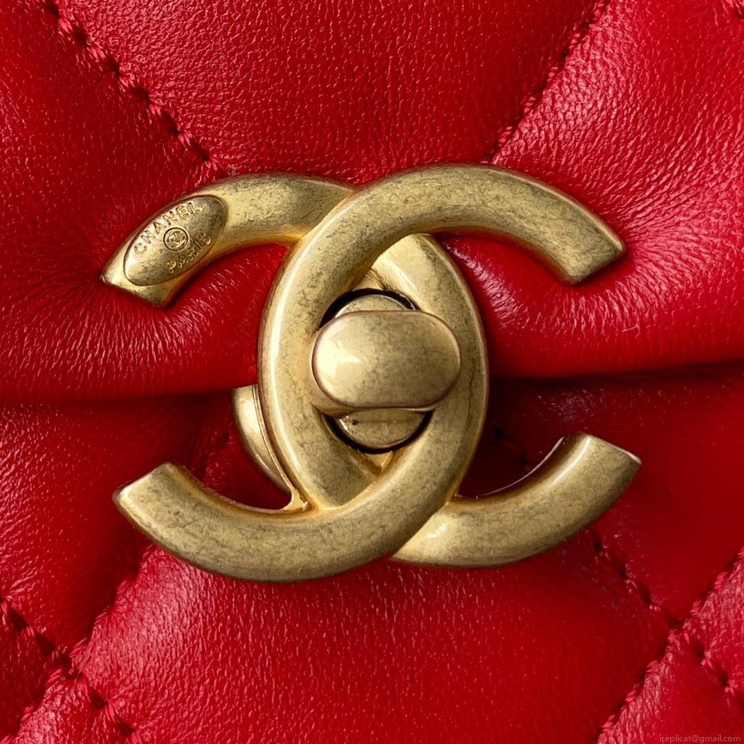 Chanel Mini Flap Bag Lambskin Gold-Tone Metal AS3205 Red