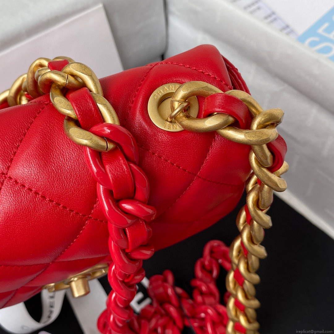 Chanel Mini Flap Bag Lambskin Gold-Tone Metal AS3205 Red