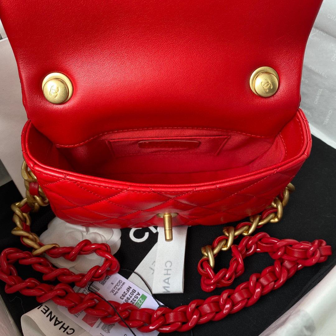 Chanel Mini Flap Bag Lambskin Gold-Tone Metal AS3205 Red