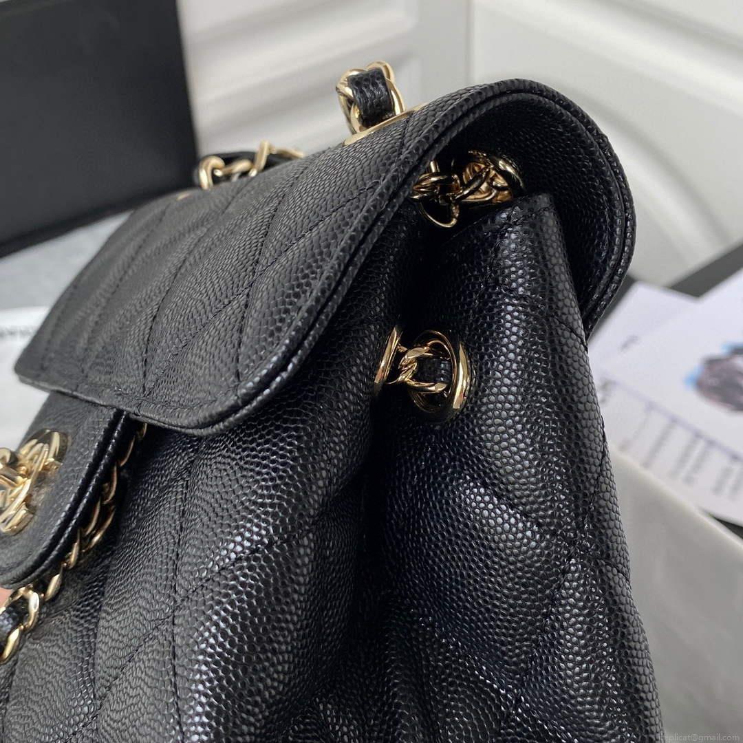 Chanel Backpack Calfskin AS3200 Black Gold