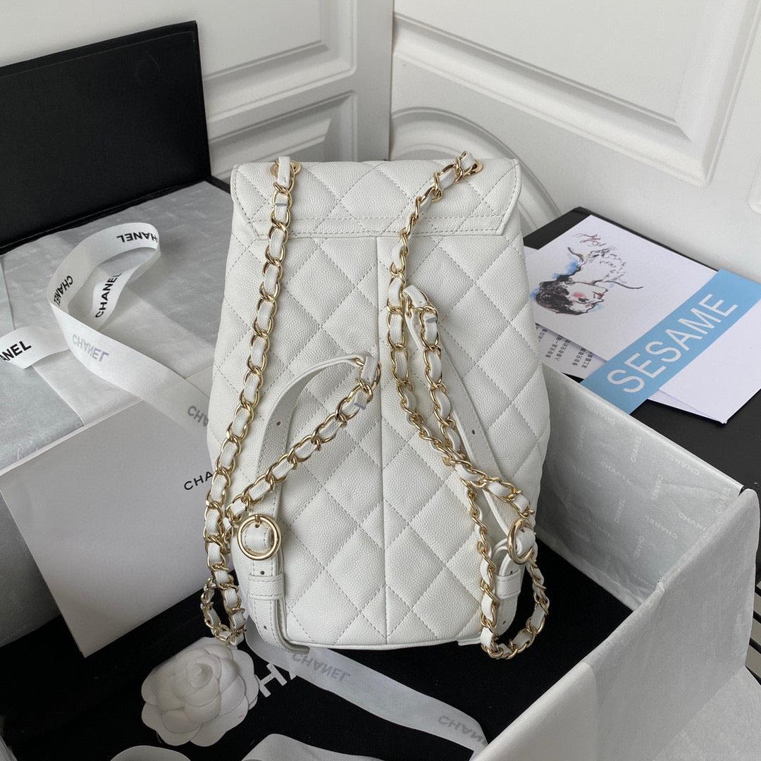 Chanel Backpack AS3200 Calfskin White Gold