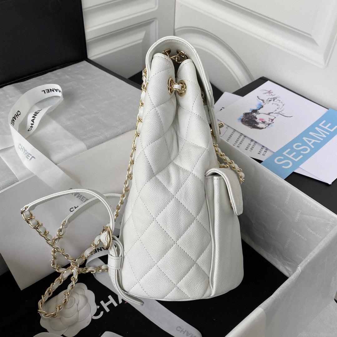 Chanel Backpack AS3200 Calfskin White Gold