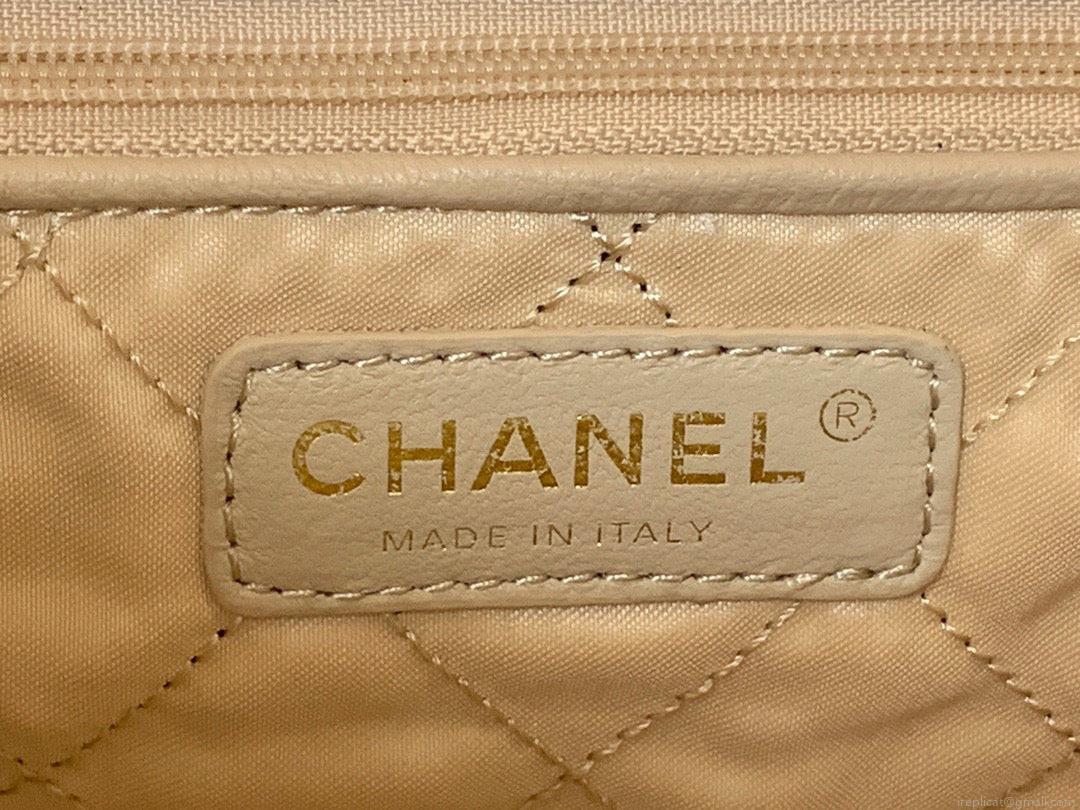 Chanel 22 Large Handbag Shiny Calfskin Gold-Tone Metal AS3262 White