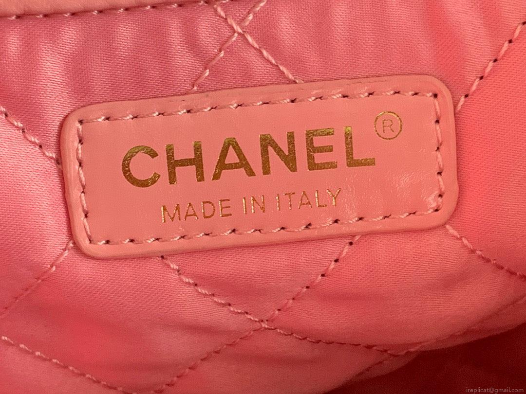 Chanel 22 Large Handbag Shiny Calfskin Gold-Tone Metal AS3262 Pink