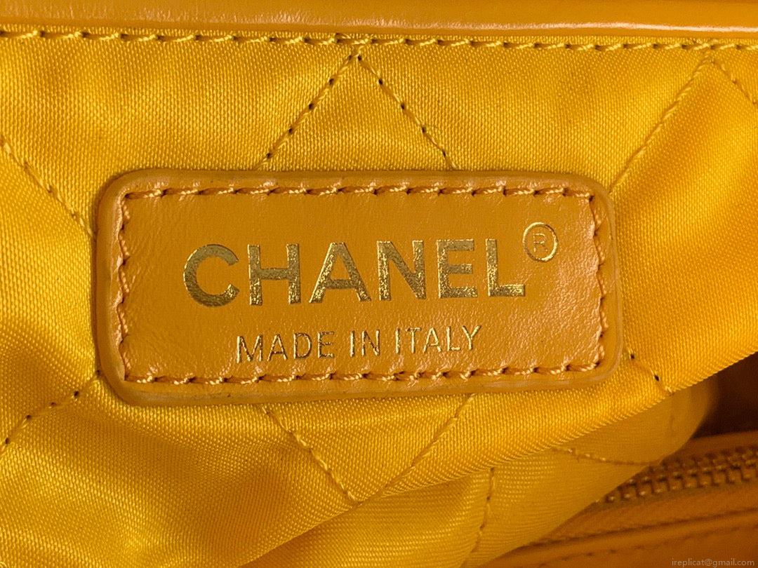 Chanel 22 Large Handbag Shiny Calfskin Gold-Tone Metal AS3262 Yellow