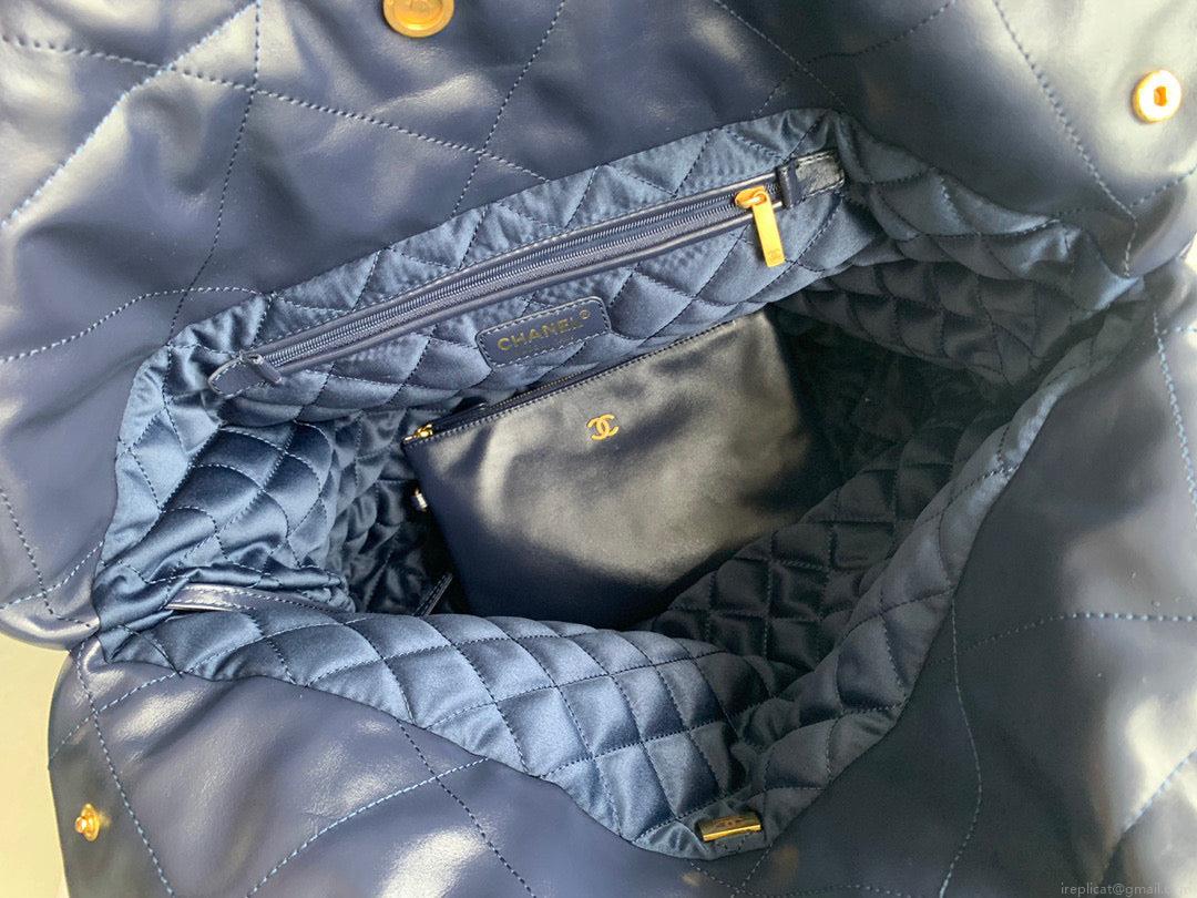 Chanel 22 Large Handbag Shiny Calfskin Gold-Tone Metal AS3262 Navy Blue