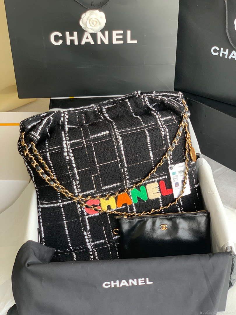 Chanel 22 Large Handbag Clothes Gold-Tone Metal AS3262 Black
